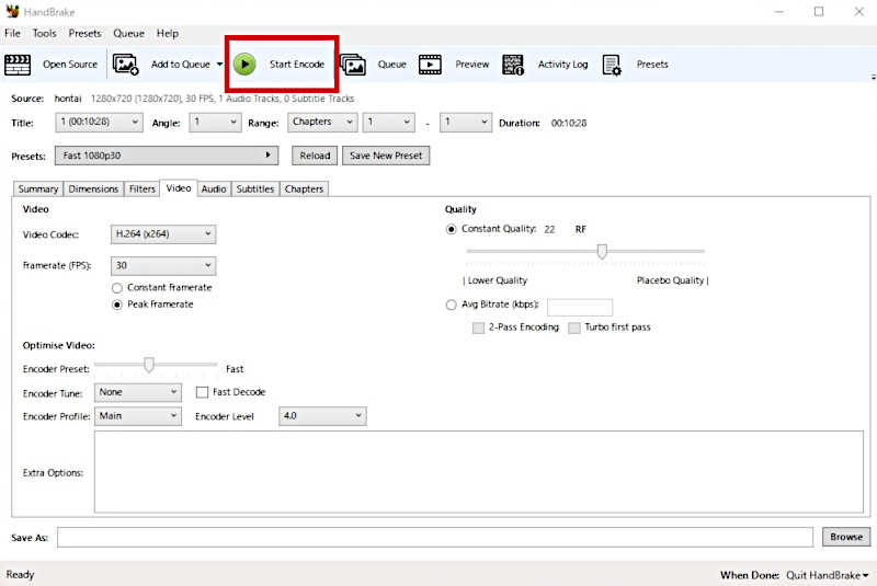 handbrake start encode